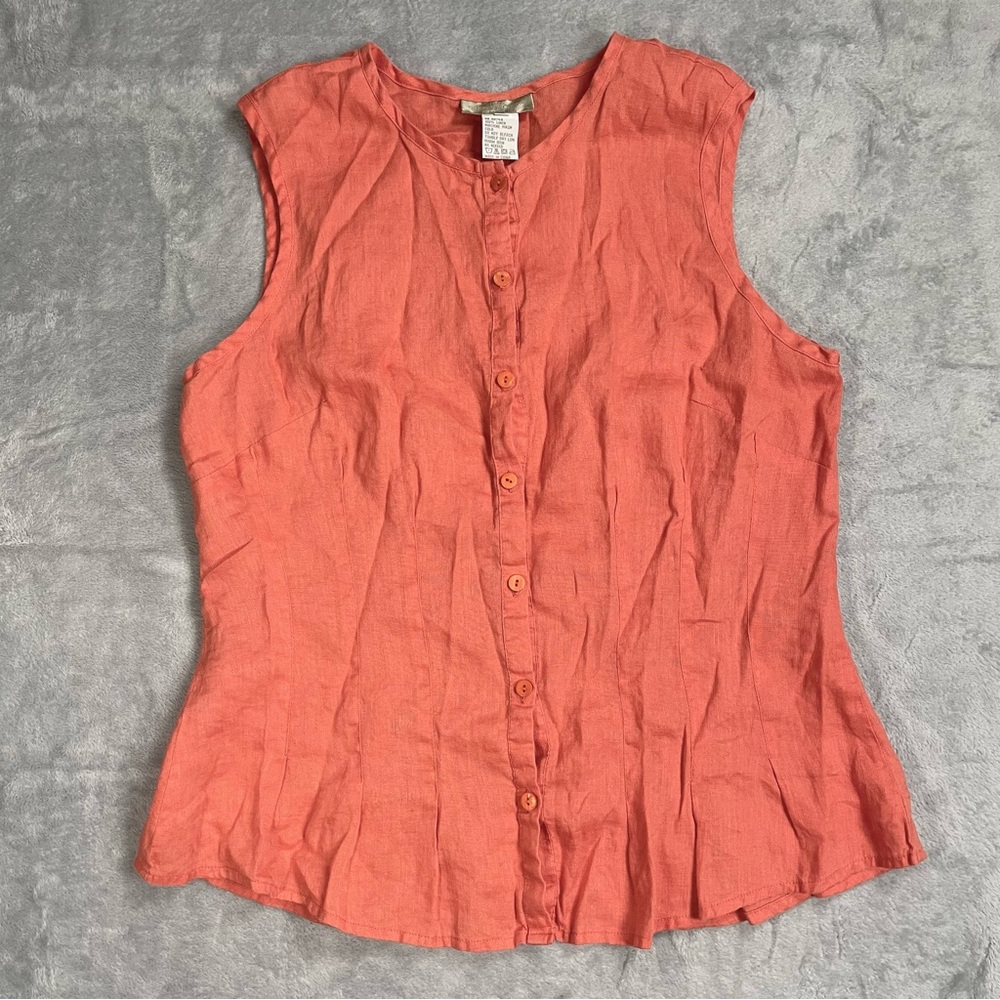 Territory Ahead Shirt 12 Womens 100% Linen Sleeveless‎ Button Up Orange